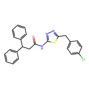 N-[5-[(4-chlorophenyl)methyl]-1,3,4-thiadiazol-2-yl]-3,3-diphenylpropanamide structure