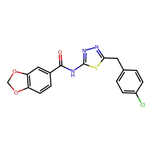 N-[5-(4-chlorobenzyl)-1,3,4-thiadiazol-2-yl]-1,3-benzodioxole-5-carboxamide structure