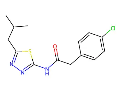 2-(4-chlorophenyl)-N-[5-(2-methylpropyl)-1,3,4-thiadiazol-2-yl]acetamide structure