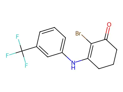 2-Bromo-3-((3-(trifluoromethyl)phenyl)amino)cyclohex-2-EN-1-one structure