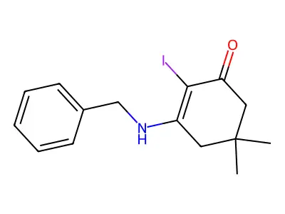 3-(Benzylamino)-2-iodo-5,5-dimethylcyclohex-2-en-1-one structure