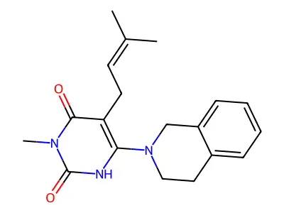 6-(3,4-dihydro-1H-isoquinolin-2-yl)-3-methyl-5-(3-methylbut-2-enyl)-1H-pyrimidine-2,4-dione structure