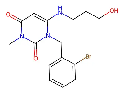 1-[(2-Bromophenyl)methyl]-6-(3-hydroxypropylamino)-3-methylpyrimidine-2,4-dione structure