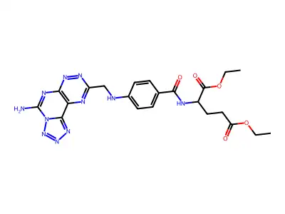 Diethyl N-(4-{[(5-aminotetrazolo[1',5':1,6]pyrimido[5,4-e][1,2,4]triazin-9-yl)methyl]amino}benzoyl)glutamate structure