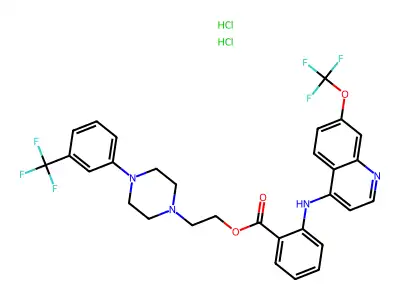 Piperazineethanol, 4-(alpha,alpha,alpha-trifluoro-m-tolyl)-, N-(7-trifluoromethoxy-4-quinolyl)anthranilate, dihydrochloride structure