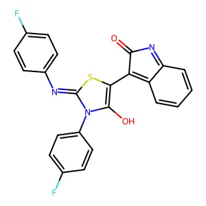 3-{3-(4-fluorophenyl)-2-[(4-fluorophenyl)imino]-4-oxo-1,3-thiazolidin-5-ylidene}-1,3-dihydro-2H-indol-2-one structure