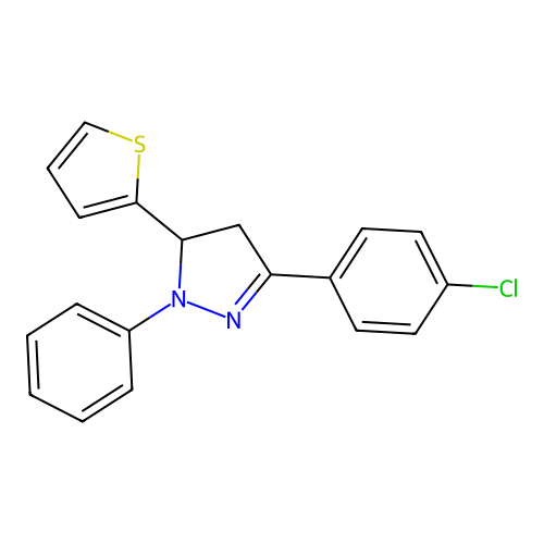 1H-Pyrazole, 3-(4-chlorophenyl)-4,5-dihydro-1-phenyl-5-(thienyl)- structure