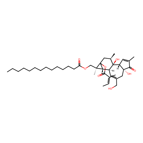 Tetradecanoic acid, (1a,1b,4,4a,5,7a,7b,8,9,9a-decahydro-4a,7b-dihydroxy-3-(hydroxymethyl)-1,6,8-trimethyl-9a-((2-methyl-1-oxo-2-butenyl)oxy)-5-oxo-1H-cyclopropa(3,4)benz(1,2-e)azulen-1-yl)methyl ester, (1S-(1alpha,1aalpha,1bbeta,4abeta,7aalpha,7balpha,8alpha,9aalpha(Z)))- structure