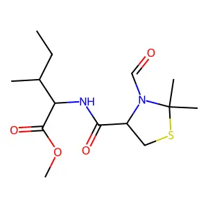 Methyl N-(3-formyl-2,2-dimethyl-1,3-thiazolidine-4-carbonyl)isoleucinate structure