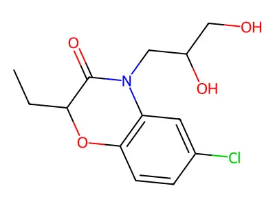2H-1,4-Benzoxazin-3(4H)-one, 6-chloro-4-(2,3-dihydroxypropyl)-2-ethyl- structure