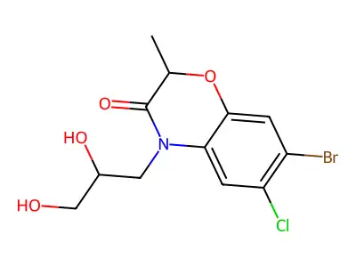 2H-1,4-Benzoxazin-3(4H)-one, 7-bromo-6-chloro-4-(2,3-dihydroxypropyl)-2-methyl- structure
