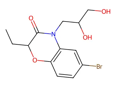 2H-1,4-Benzoxazin-3(4H)-one, 6-bromo-4-(2,3-dihydroxypropyl)-2-ethyl- structure