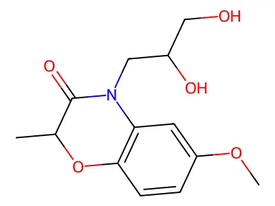 2H-1,4-Benzoxazin-3(4H)-one, 4-(2,3-dihydroxypropyl)-6-methoxy-2-methyl- structure
