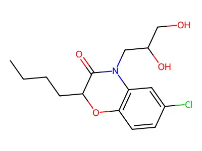 2-Butyl-6-chloro-4-(2,3-dihydroxypropyl)-2H-1,4-benzoxazin-3(4H)-one structure