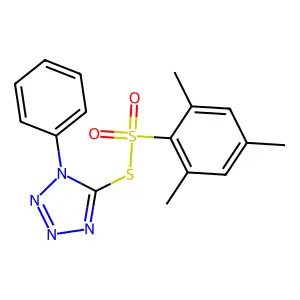 S-(1-Phenyl-1H-tetraazol-5-yl) 2,4,6-trimethylbenzenesulfonothioate structure