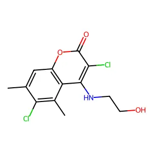 3,6-Dichloro-4-(2-hydroxyethylamino)-5,7-dimethylchromen-2-one structure