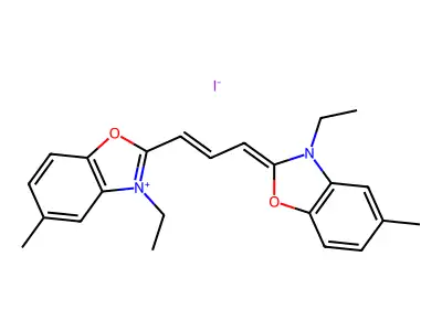 3-ethyl-2-[3-(3-ethyl-5-methyl-1,3-benzoxazol-3-ium-2-yl)prop-2-enylidene]-5-methyl-1,3-benzoxazole iodide structure