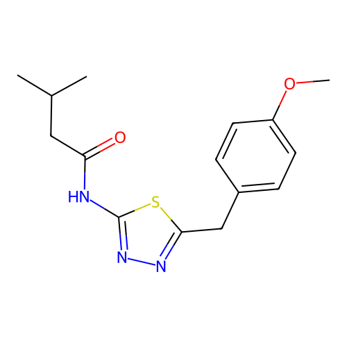 N-(5-(4-methoxybenzyl)-1,3,4-thiadiazol-2-yl)-3-methylbutanamide structure
