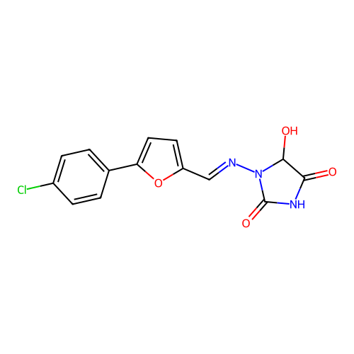 Hydantoin, 1-((5-(p-chlorophenyl)-2-furanyl)methyleneamino)-5-hydroxy- structure
