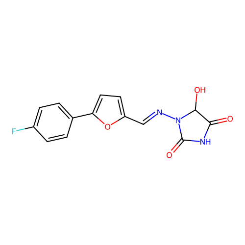 Hydantoin, 1-((5-(p-fluorophenyl)-2-furanyl)methyleneamino)-5-hydroxy- structure