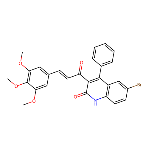 6-bromo-4-phenyl-3-[3-(3,4,5-trimethoxyphenyl)acryloyl]-2(1H)-quinolinone structure