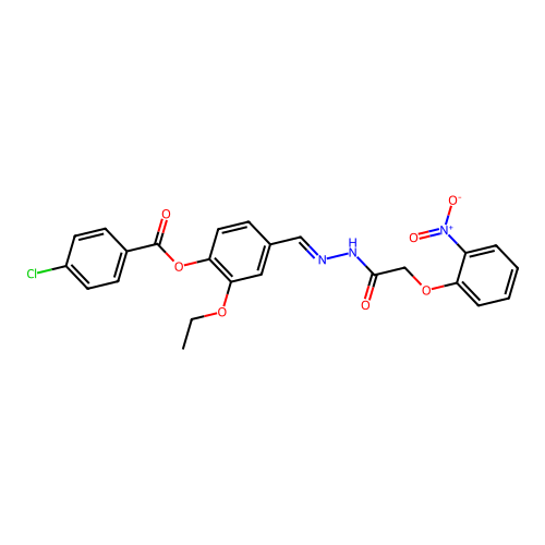 2-Ethoxy-4-(2-((2-nitrophenoxy)acetyl)carbohydrazonoyl)phenyl 4-chlorobenzoate structure
