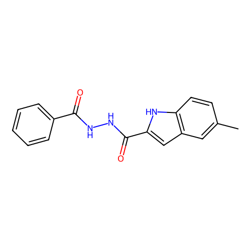 5-methyl-N'-(phenylcarbonyl)-1H-indole-2-carbohydrazide structure