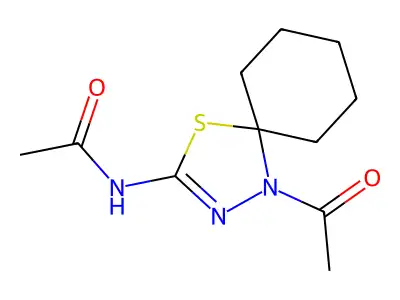 N-(1-Acetyl-4-thia-1,2-diazaspiro[4.5]dec-2-en-3-yl)acetamide structure