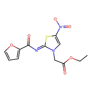 Ethyl [(2Z)-2-[(furan-2-carbonyl)imino]-5-nitro-1,3-thiazol-3(2H)-yl]acetate structure