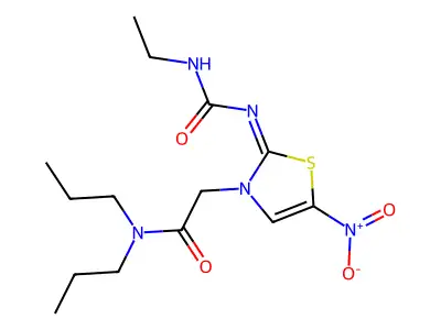 2-[2-(ethylcarbamoylimino)-5-nitro-1,3-thiazol-3-yl]-N,N-dipropylacetamide structure