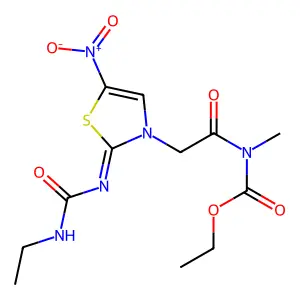 ethyl N-[2-[2-(ethylcarbamoylimino)-5-nitro-1,3-thiazol-3-yl]acetyl]-N-methylcarbamate structure