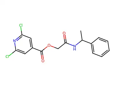 [(1-Phenylethyl)carbamoyl]methyl 2,6-dichloropyridine-4-carboxylate structure