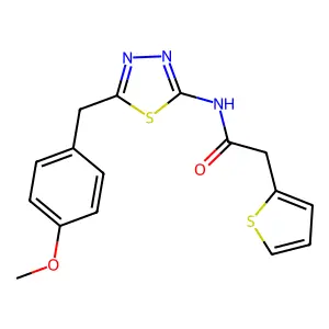 N-[5-[(4-methoxyphenyl)methyl]-1,3,4-thiadiazol-2-yl]-2-thiophen-2-ylacetamide structure
