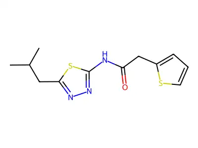 N-[5-(2-methylpropyl)-1,3,4-thiadiazol-2-yl]-2-thiophen-2-ylacetamide structure