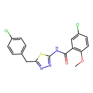 5-chloro-N-[5-[(4-chlorophenyl)methyl]-1,3,4-thiadiazol-2-yl]-2-methoxybenzamide structure
