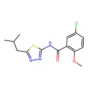 5-chloro-2-methoxy-N-[5-(2-methylpropyl)-1,3,4-thiadiazol-2-yl]benzamide structure