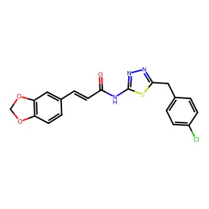 (E)-3-(1,3-benzodioxol-5-yl)-N-[5-[(4-chlorophenyl)methyl]-1,3,4-thiadiazol-2-yl]prop-2-enamide structure