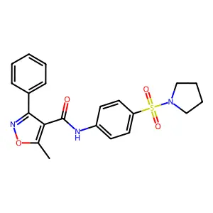 5-methyl-3-phenyl-N-(4-pyrrolidin-1-ylsulfonylphenyl)-1,2-oxazole-4-carboxamide structure