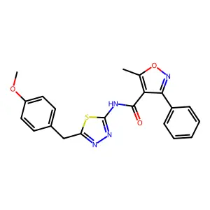 N-[5-[(4-methoxyphenyl)methyl]-1,3,4-thiadiazol-2-yl]-5-methyl-3-phenyl-1,2-oxazole-4-carboxamide structure