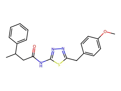 N-[5-(4-methoxybenzyl)-1,3,4-thiadiazol-2-yl]-3-phenylbutanamide structure