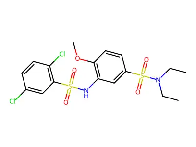 3-[(2,5-dichlorophenyl)sulfonylamino]-N,N-diethyl-4-methoxybenzenesulfonamide structure