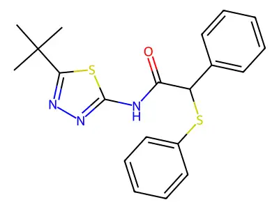 N-(5-tert-butyl-1,3,4-thiadiazol-2-yl)-2-phenyl-2-phenylsulfanylacetamide structure