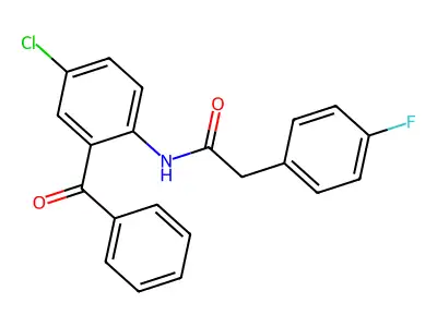 N-(2-benzoyl-4-chlorophenyl)-2-(4-fluorophenyl)acetamide structure