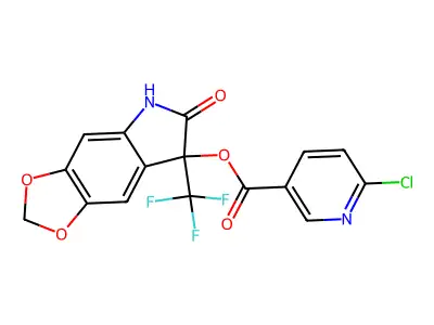 [6-oxo-7-(trifluoromethyl)-5H-[1,3]dioxolo[4,5-f]indol-7-yl] 6-chloropyridine-3-carboxylate structure