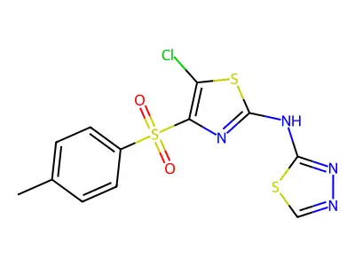 N-[5-chloro-4-(4-methylbenzenesulfonyl)-1,3-thiazol-2-yl]-1,3,4-thiadiazol-2-amine structure