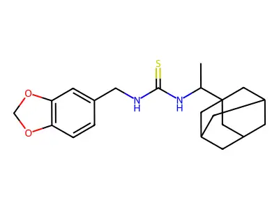 1-(1,3-benzodioxol-5-ylmethyl)-3-[1-(tricyclo[3.3.1.1~3,7~]dec-1-yl)ethyl]thiourea structure