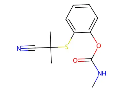 Propanenitrile, 2-methyl-2-((2-(((methylamino)carbonyl)oxy)phenyl)thio)- structure