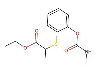 Propanoic acid, 2-((2-(((methylamino)carbonyl)oxy)phenyl)thio)-, ethyl ester structure