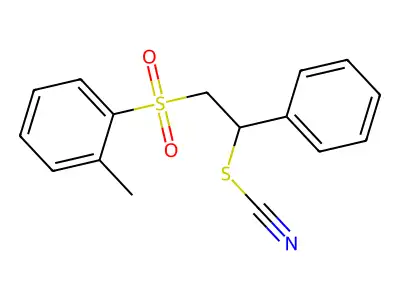 1-methyl-2-((2-phenyl-2-thiocyanatoethyl)sulfonyl)benzene structure