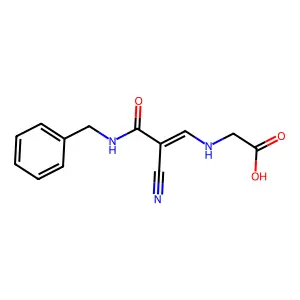 {[3-(Benzylamino)-2-cyano-3-oxo-1-propenyl]amino}acetic acid structure